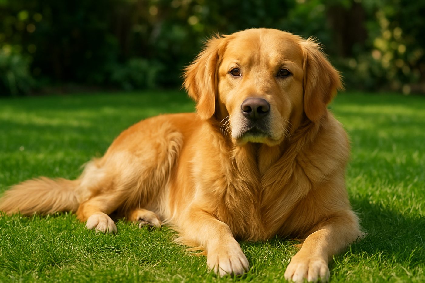 Bahçe çiminde dinlenen köpek